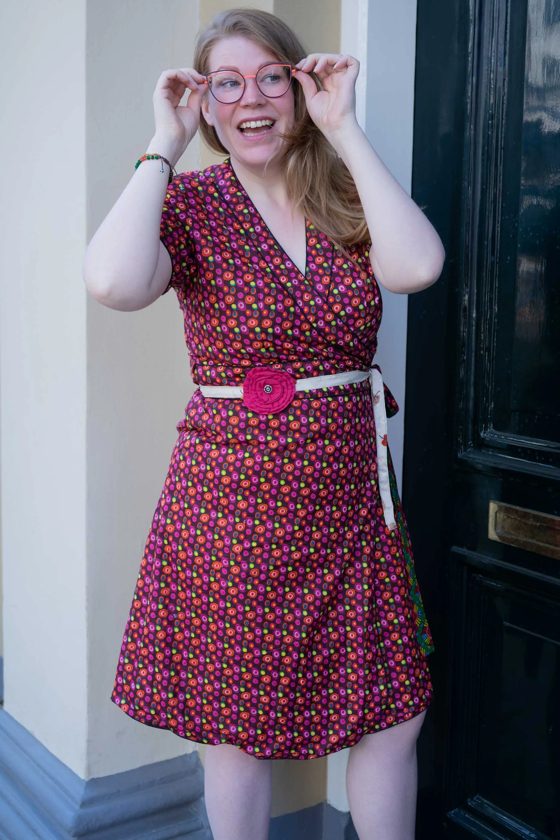 1 Cotton dress - 2 prints - reversible wrap dress- retro dots