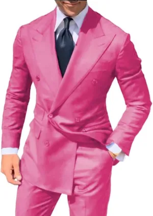 2 Piece Business Men's Slim Fit Suit Double Breasted Set Peak Lapel Formal Blazer Vest Pants Wedding Prom Suit