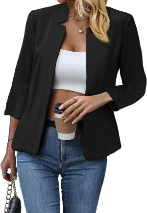 2025 Women's Tweed Blazer Lightweight Plaid Open-Front Stand-Collar Fully-Lined Casual Fashion Elegant Jacket