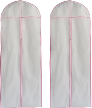 2PCS Bridal Wedding Gown Dress Garment Bag 71x24 Inch Long Dress Bags Covers, Breathable Non-woven Fabric Clothes Storage Covers with Zips for Dance Costumes Suits