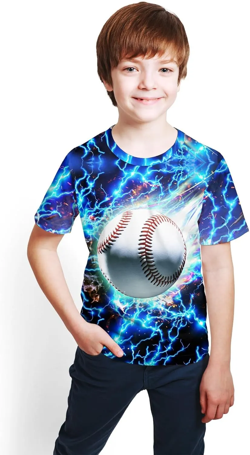 3D Graphic Kids T Shirt, Unisex Creative Print Crewneck Shirts, Boys Girls Short Sleeve Tees for 6-16 Years Teens