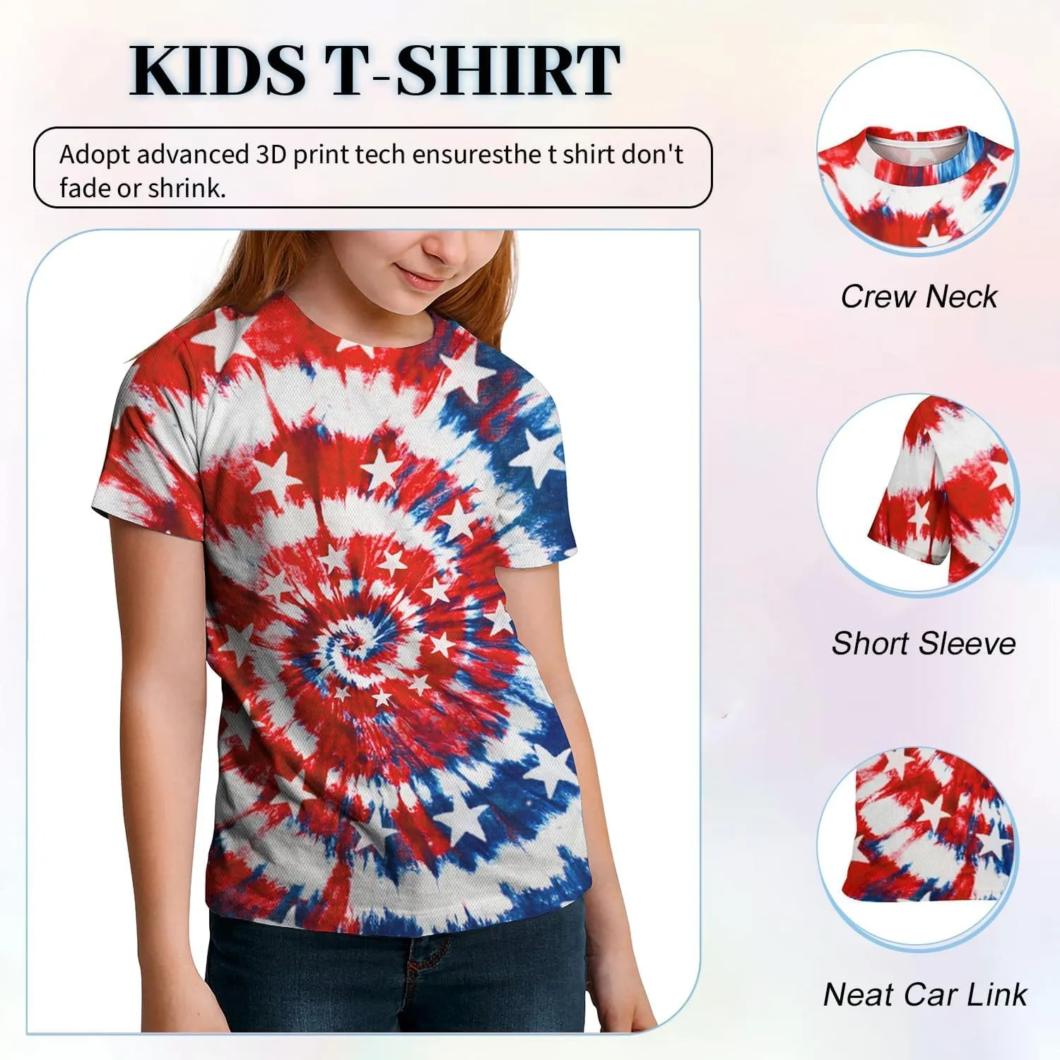 3D Graphic Kids T Shirt, Unisex Creative Print Crewneck Shirts, Boys Girls Short Sleeve Tees for 6-16 Years Teens