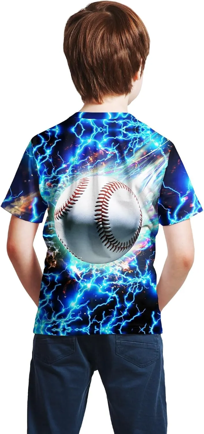 3D Graphic Kids T Shirt, Unisex Creative Print Crewneck Shirts, Boys Girls Short Sleeve Tees for 6-16 Years Teens