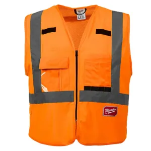 48-73-5031 - SAFETY VEST REFLECTIVE ORANGE S/M WITH 10 POCKETS