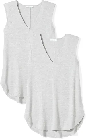 Amazon Essentials Women's Jersey Standard-Fit V-Neck Tank Top (Previously Daily Ritual), Pack of 2, Light Grey Heather, Large