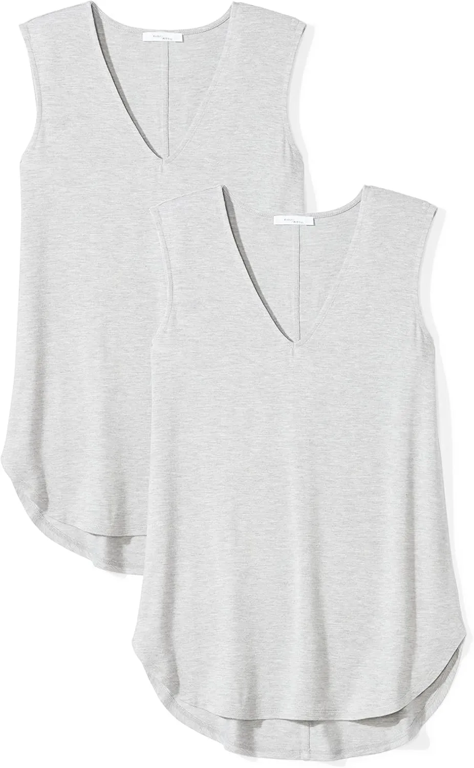 Amazon Essentials Women's Jersey Standard-Fit V-Neck Tank Top (Previously Daily Ritual), Pack of 2, Light Grey Heather, Large