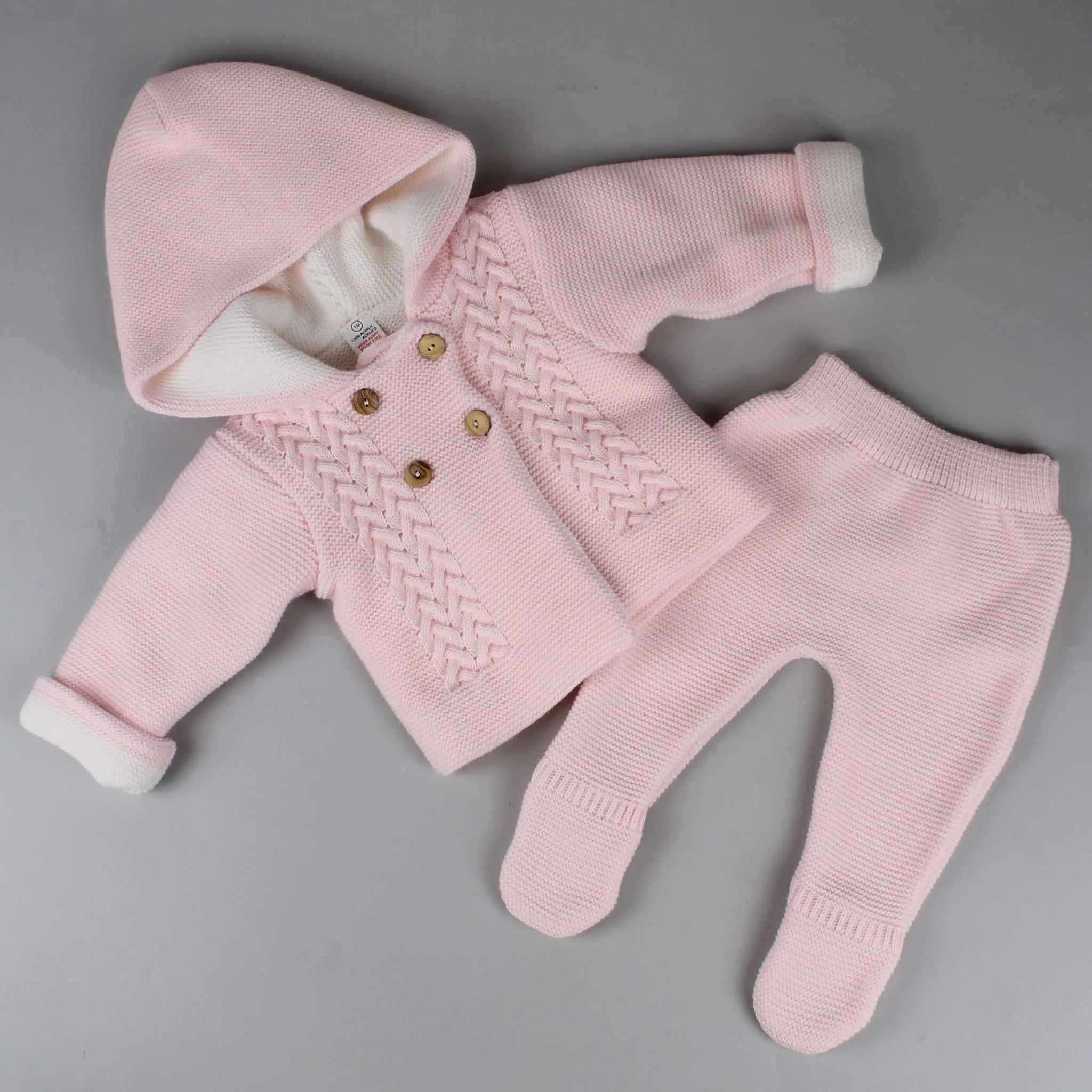 Baby Girls Pink Knitted Baby Outfit - Jacket with Hood