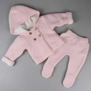 Baby Girls Pink Knitted Baby Outfit - Jacket with Hood