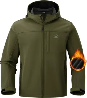 BGOWATU Men's Softshell Jacket Fall Winter Warm Fleece Lined Hooded Jacket Lightweight Windbreaker Casual Coats with Pockets