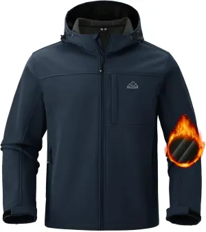 BGOWATU Men's Softshell Jacket Fall Winter Warm Fleece Lined Hooded Jacket Lightweight Windbreaker Casual Coats with Pockets