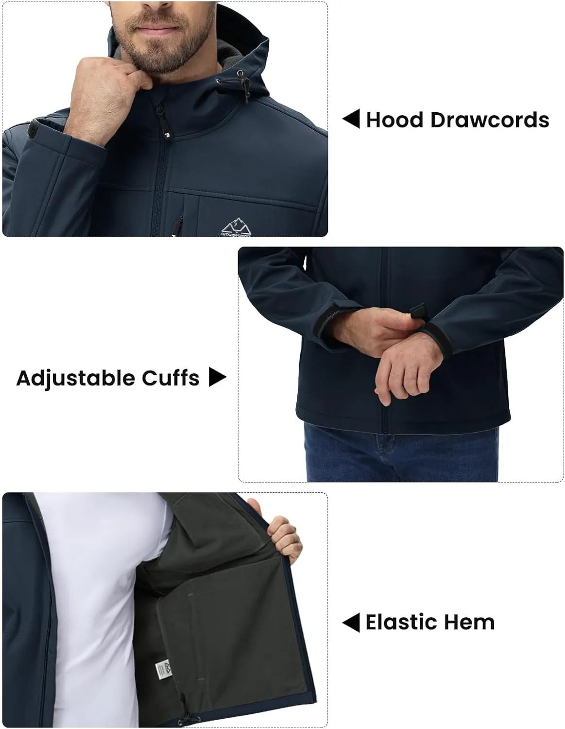 BGOWATU Men's Softshell Jacket Fall Winter Warm Fleece Lined Hooded Jacket Lightweight Windbreaker Casual Coats with Pockets