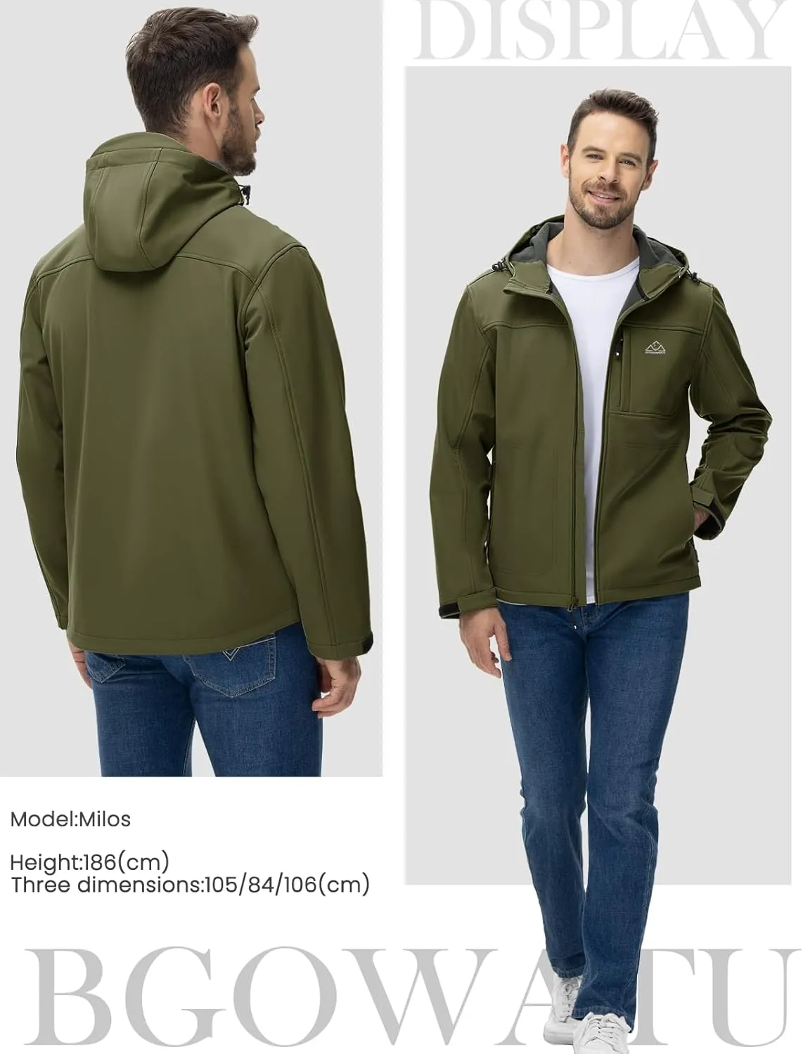 BGOWATU Men's Softshell Jacket Fall Winter Warm Fleece Lined Hooded Jacket Lightweight Windbreaker Casual Coats with Pockets