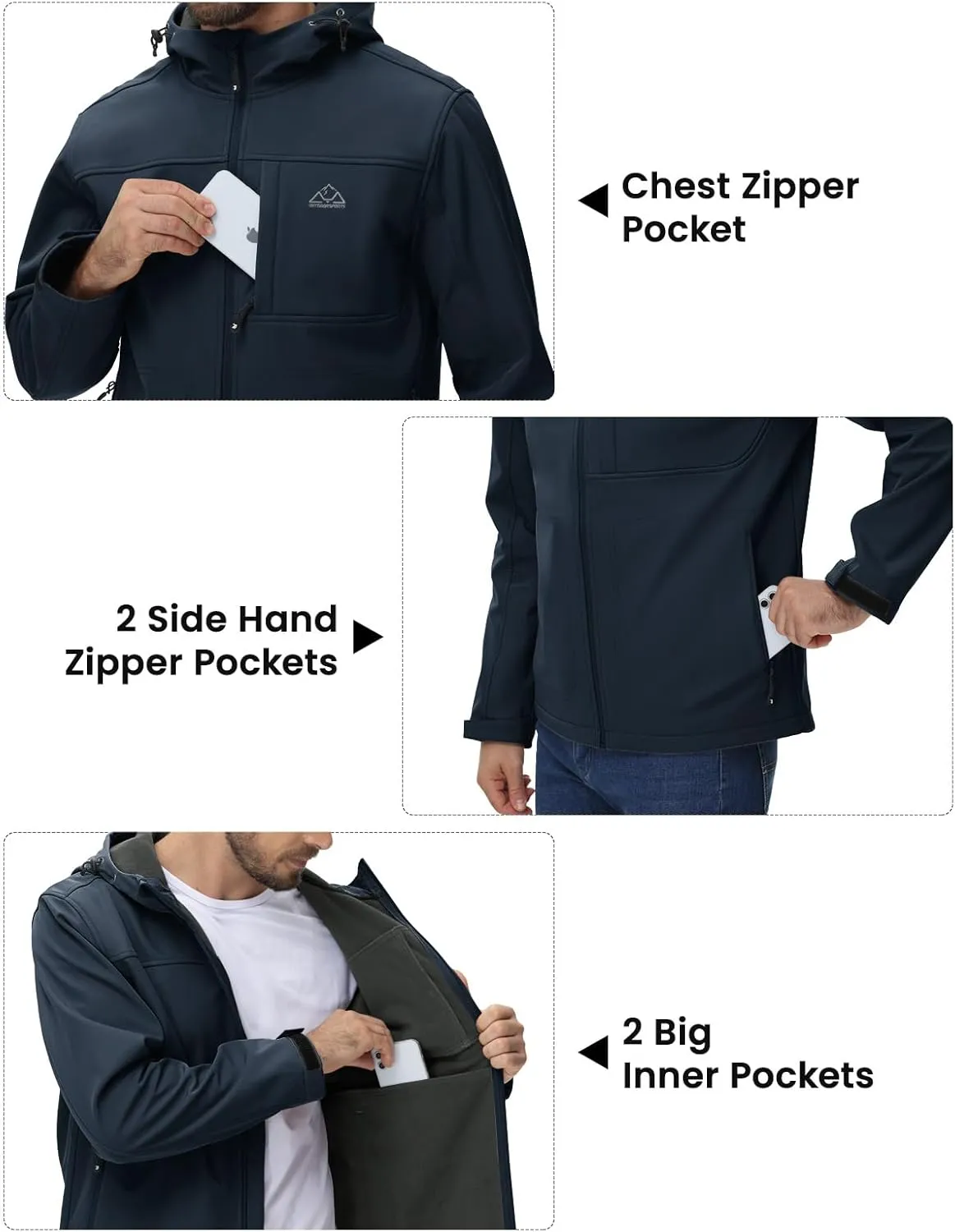 BGOWATU Men's Softshell Jacket Fall Winter Warm Fleece Lined Hooded Jacket Lightweight Windbreaker Casual Coats with Pockets