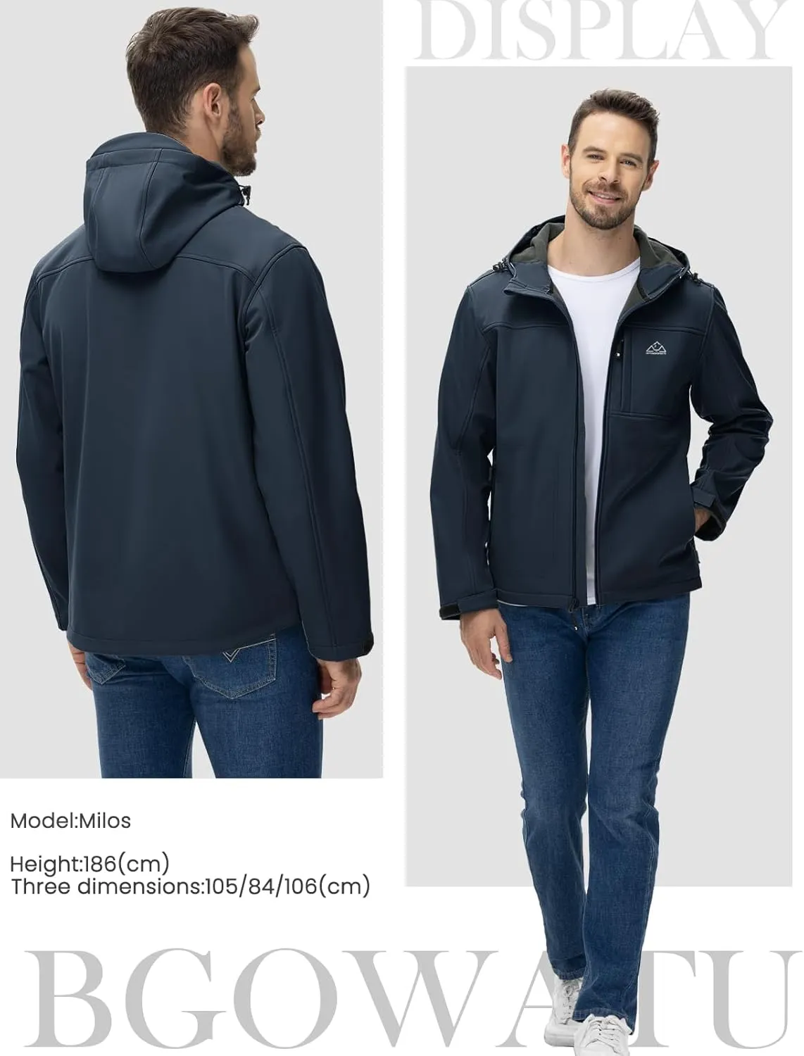 BGOWATU Men's Softshell Jacket Fall Winter Warm Fleece Lined Hooded Jacket Lightweight Windbreaker Casual Coats with Pockets