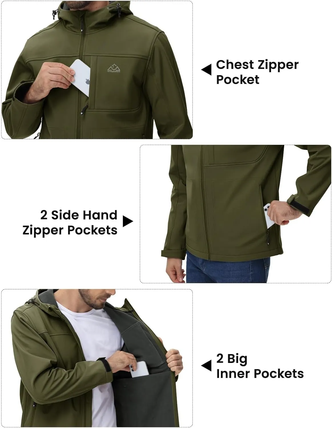 BGOWATU Men's Softshell Jacket Fall Winter Warm Fleece Lined Hooded Jacket Lightweight Windbreaker Casual Coats with Pockets