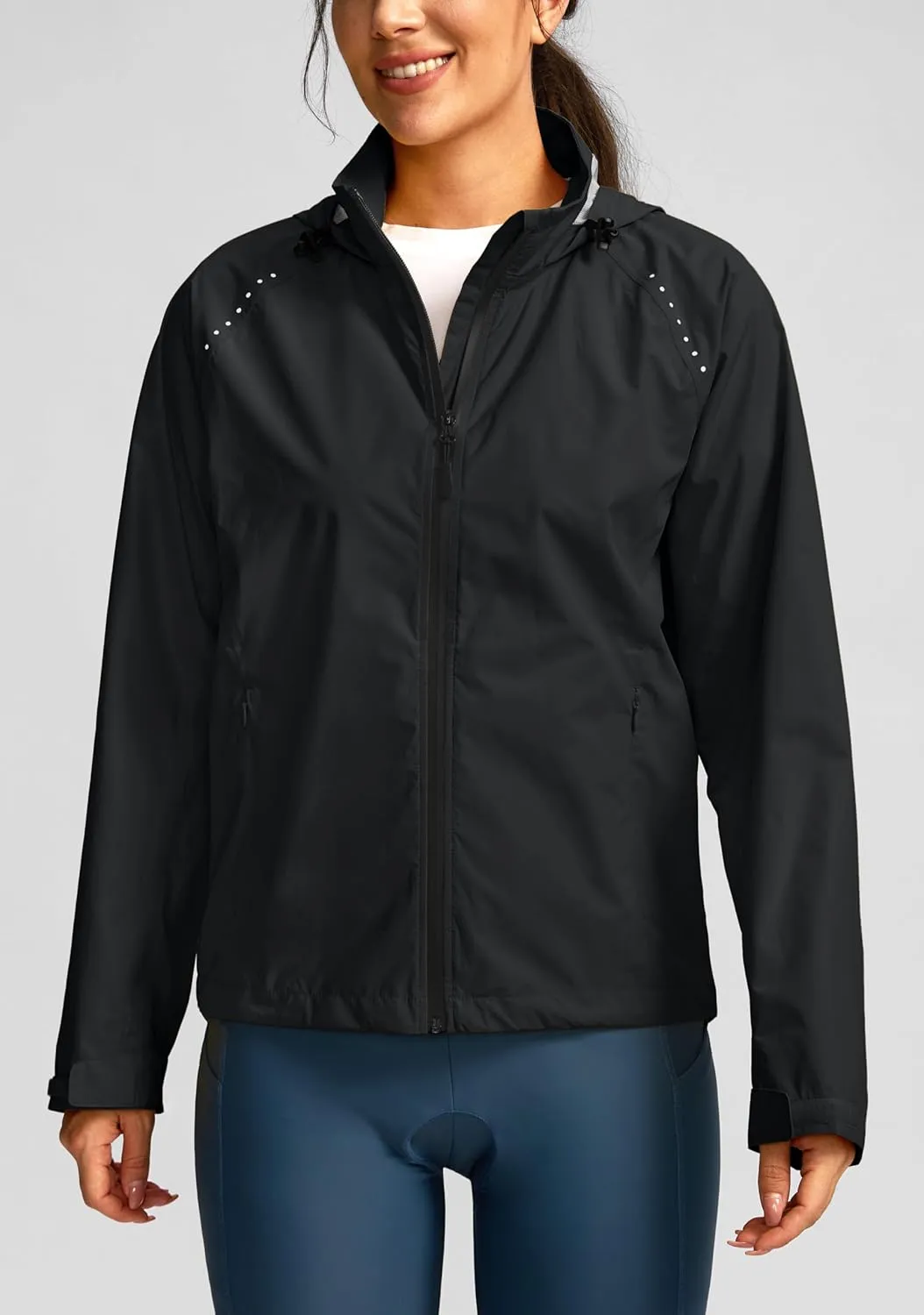 Bikewa Women's Cycling Rain Jackets Waterproof Windbreaker Lightweight Running Windproof Reflective Jacket Packable Hooded