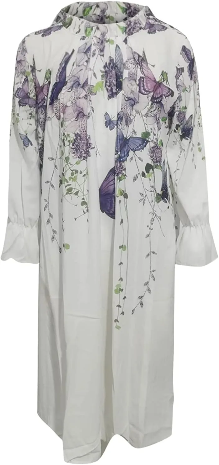 Casual Chiffon Mini Breathable Dresses Soft Women - Flower Long Sleeve Crew Neck Loose Ruffle Dress