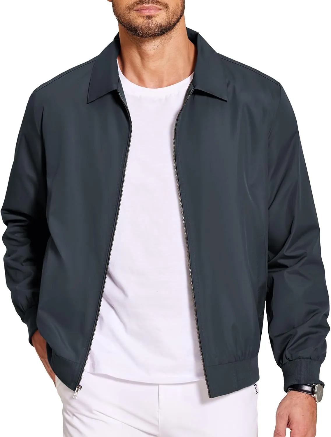 COOFANDY Men's Lightweight Jackets Casual Bomber Windbreaker Zip Up Collared Jacket Golf Windproof Coat
