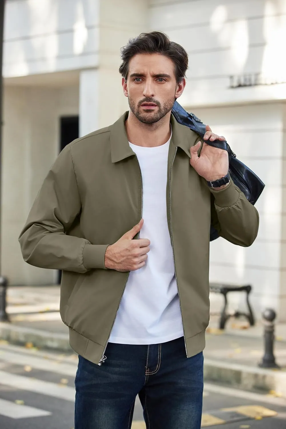 COOFANDY Men's Lightweight Jackets Casual Bomber Windbreaker Zip Up Collared Jacket Golf Windproof Coat