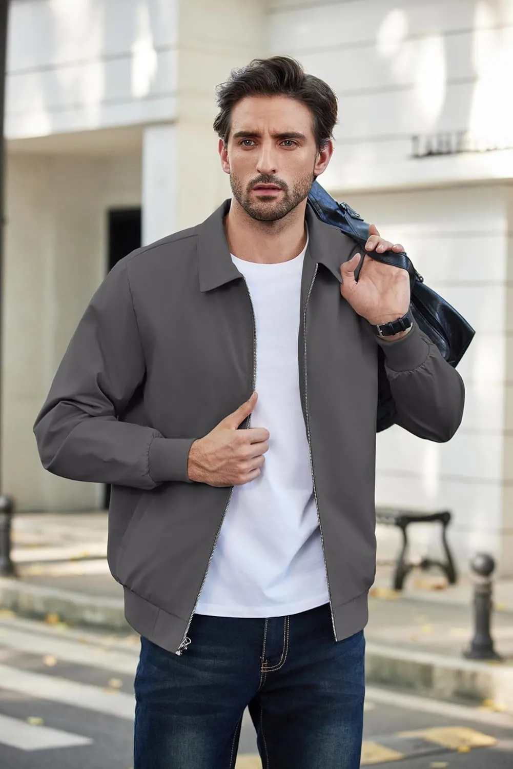 COOFANDY Men's Lightweight Jackets Casual Bomber Windbreaker Zip Up Collared Jacket Golf Windproof Coat