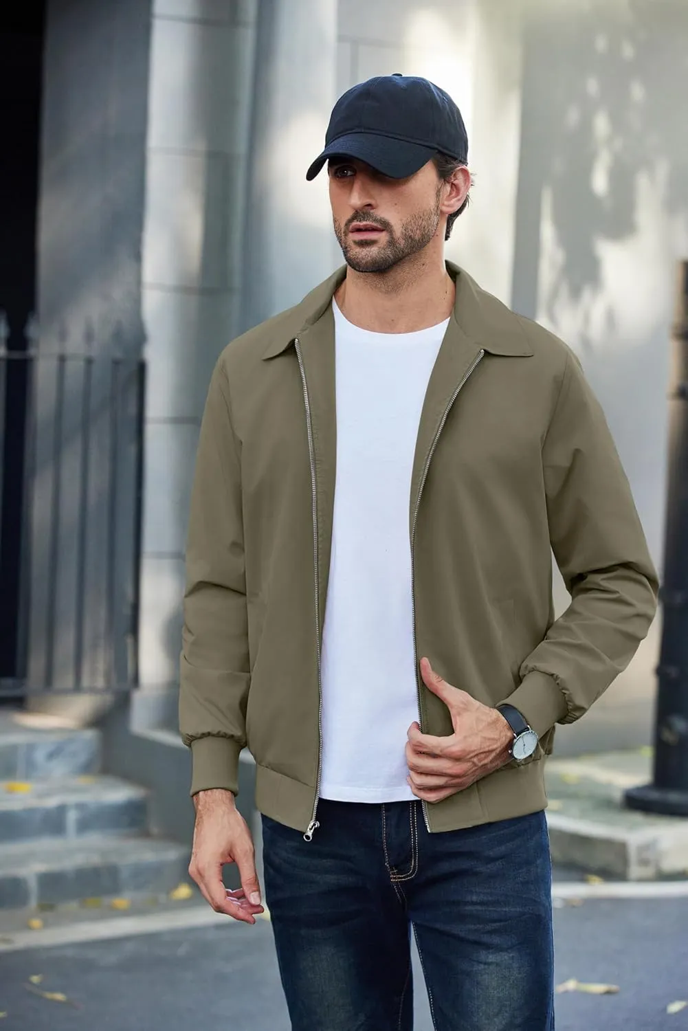 COOFANDY Men's Lightweight Jackets Casual Bomber Windbreaker Zip Up Collared Jacket Golf Windproof Coat