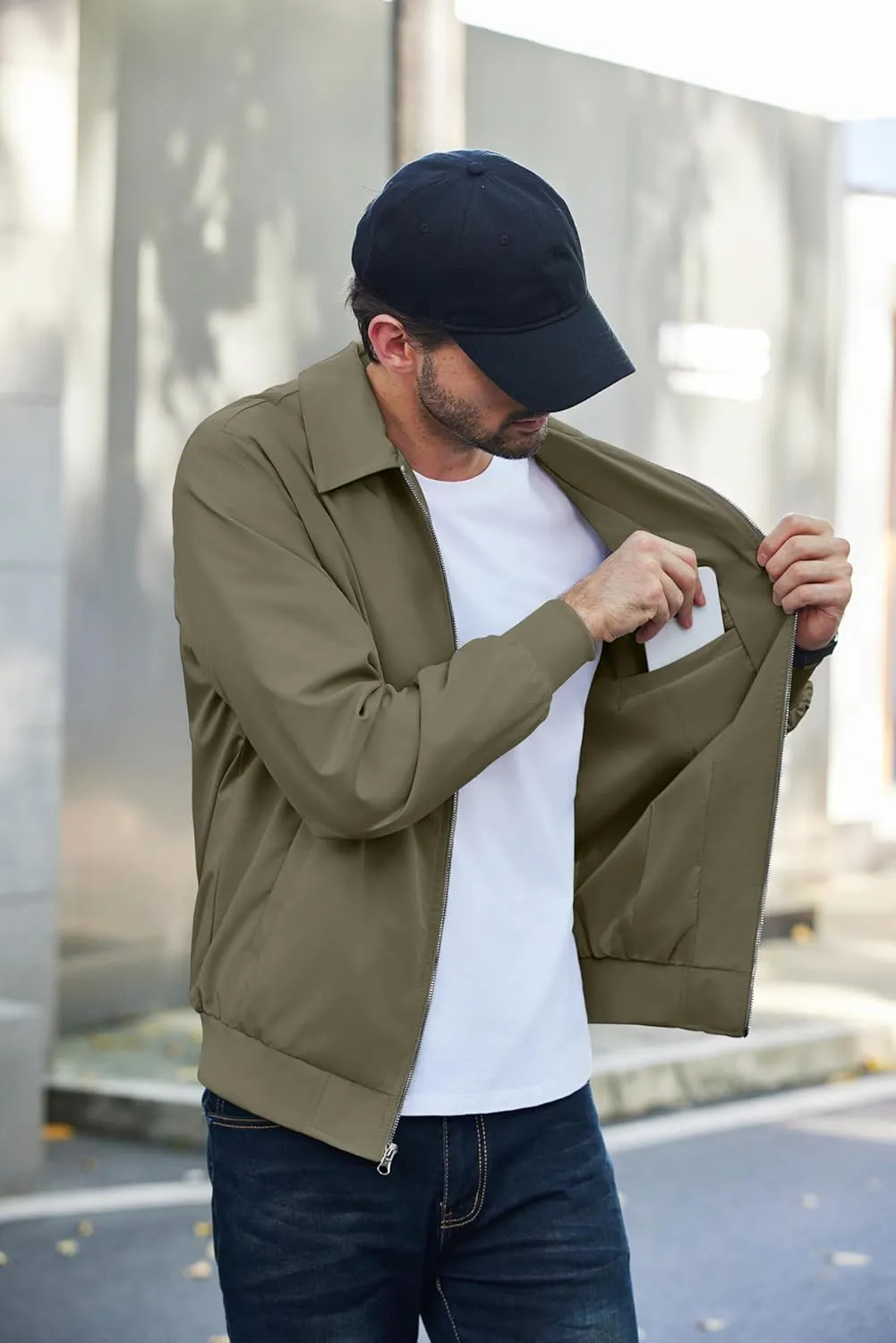 COOFANDY Men's Lightweight Jackets Casual Bomber Windbreaker Zip Up Collared Jacket Golf Windproof Coat