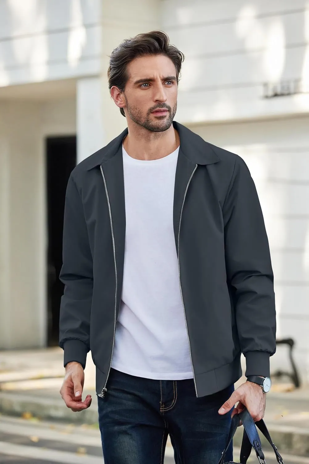 COOFANDY Men's Lightweight Jackets Casual Bomber Windbreaker Zip Up Collared Jacket Golf Windproof Coat