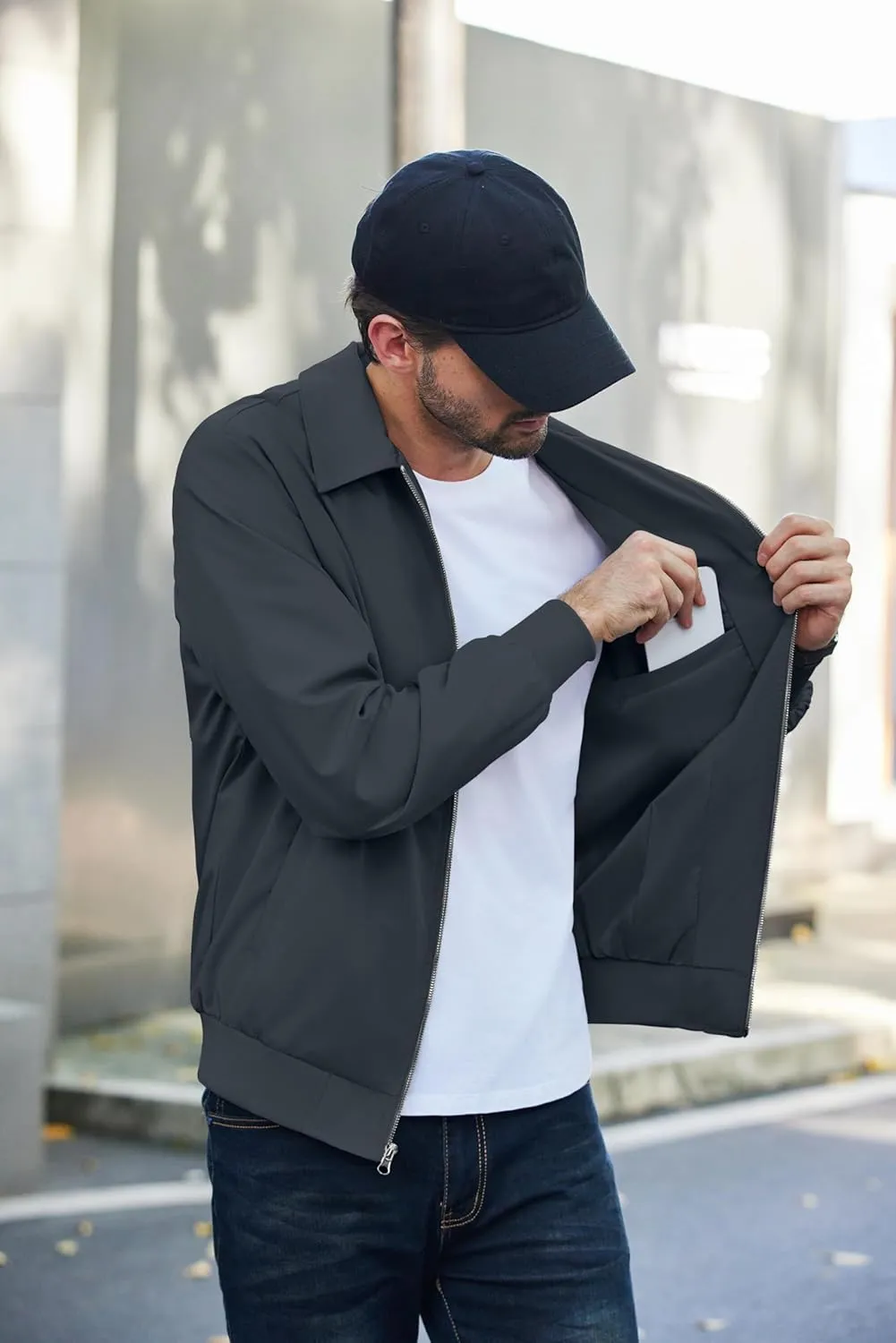 COOFANDY Men's Lightweight Jackets Casual Bomber Windbreaker Zip Up Collared Jacket Golf Windproof Coat