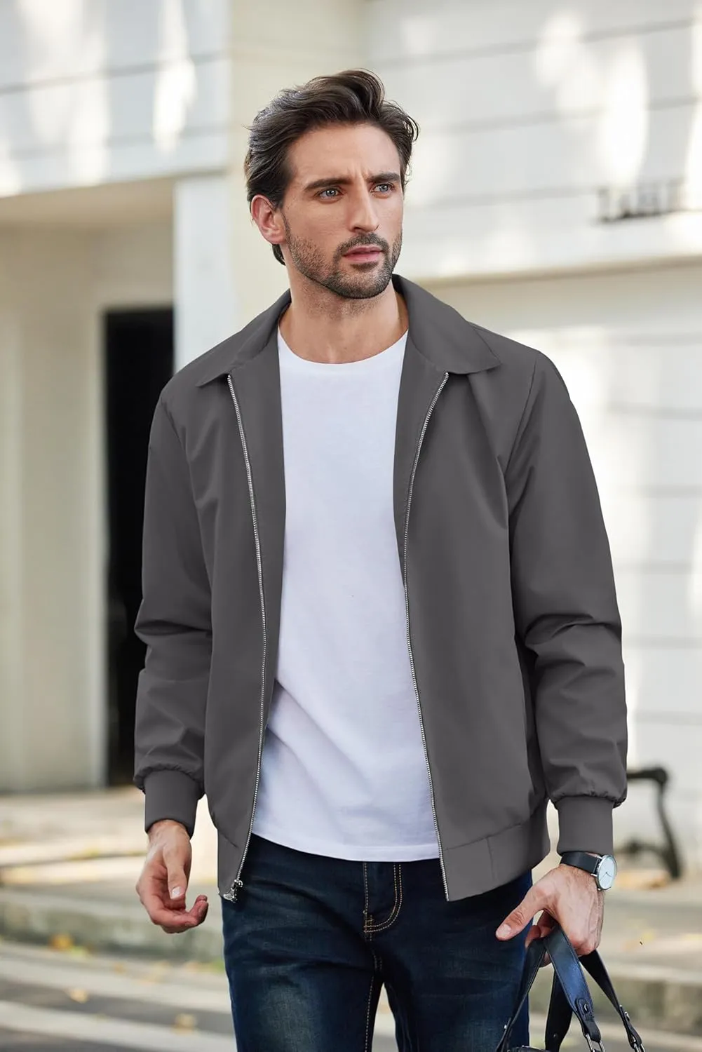COOFANDY Men's Lightweight Jackets Casual Bomber Windbreaker Zip Up Collared Jacket Golf Windproof Coat