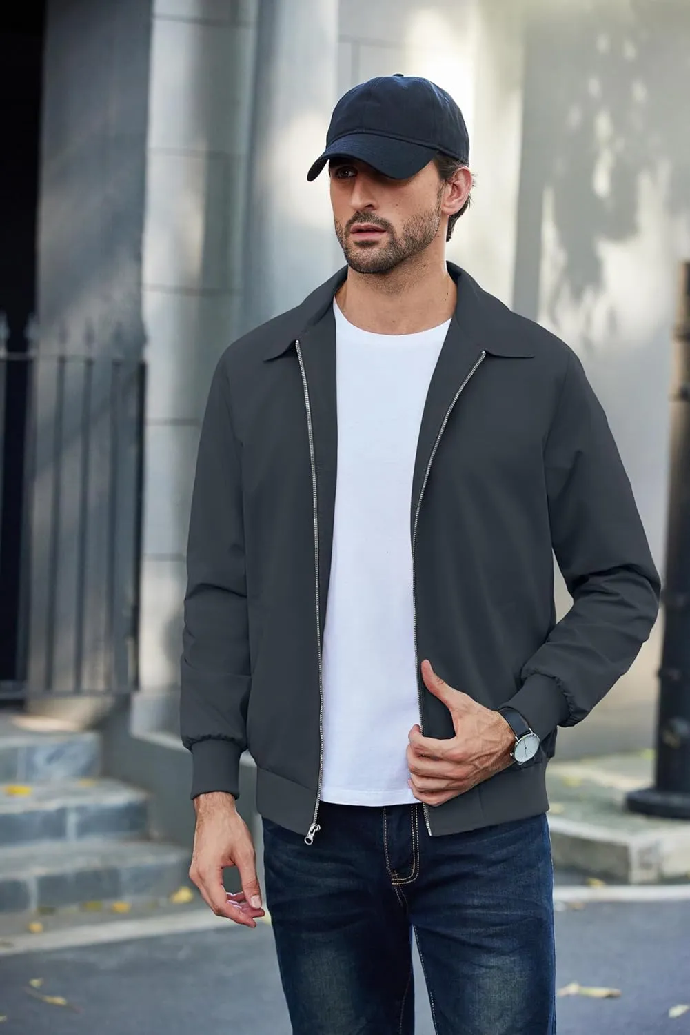 COOFANDY Men's Lightweight Jackets Casual Bomber Windbreaker Zip Up Collared Jacket Golf Windproof Coat