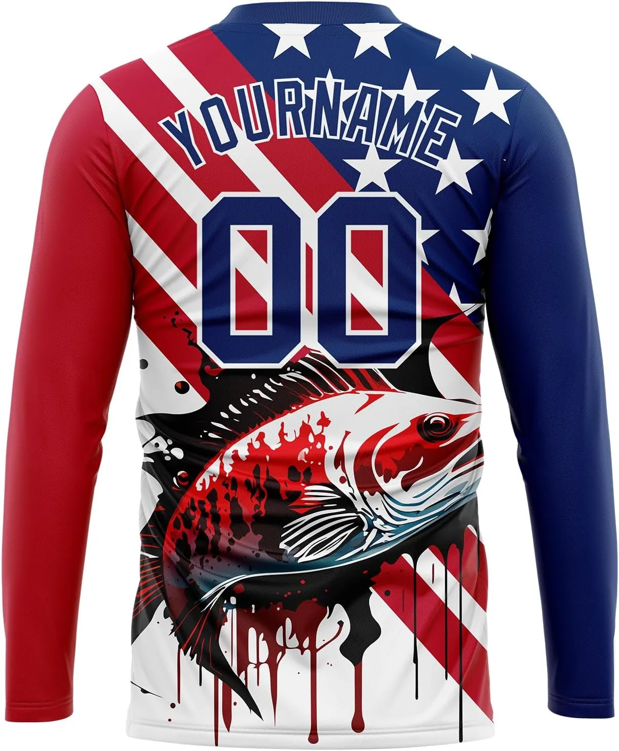 Custom Novelty Fishing Shirt for Men Teens, Long Sleeve Graphic Tees Football Jersey Tops Printed Name/Number