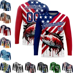 Custom Novelty Fishing Shirt for Men Teens, Long Sleeve Graphic Tees Football Jersey Tops Printed Name/Number