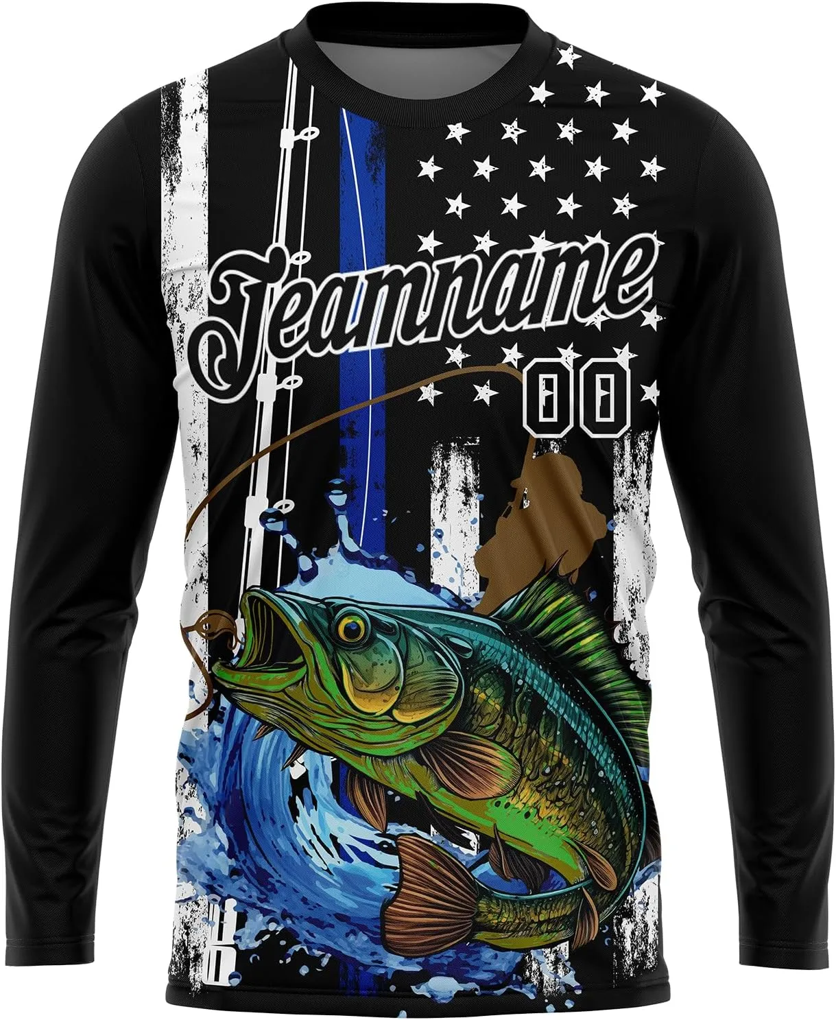 Custom Novelty Fishing Shirt for Men Teens, Long Sleeve Graphic Tees Football Jersey Tops Printed Name/Number