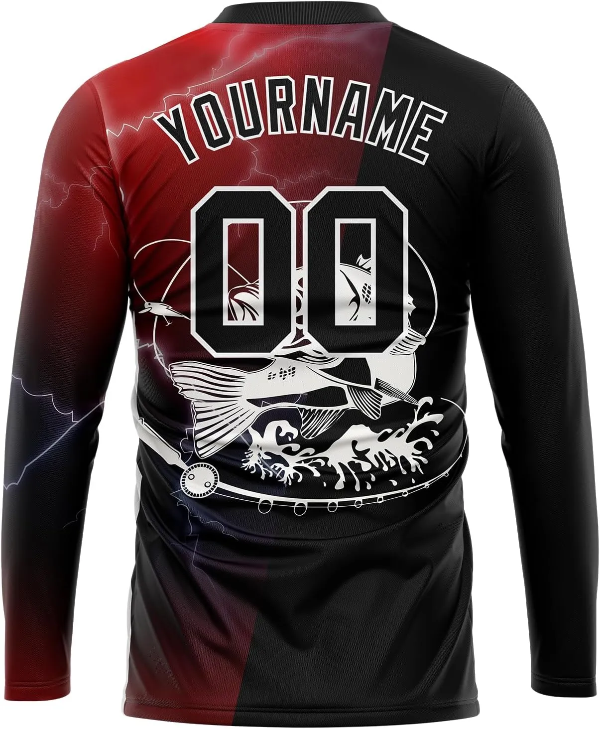 Custom Novelty Fishing Shirt for Men Teens, Long Sleeve Graphic Tees Football Jersey Tops Printed Name/Number