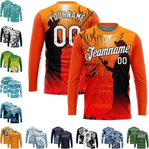 Custom Novelty Fishing Shirt for Men Teens, Long Sleeve Graphic Tees Football Jersey Tops Printed Name/Number