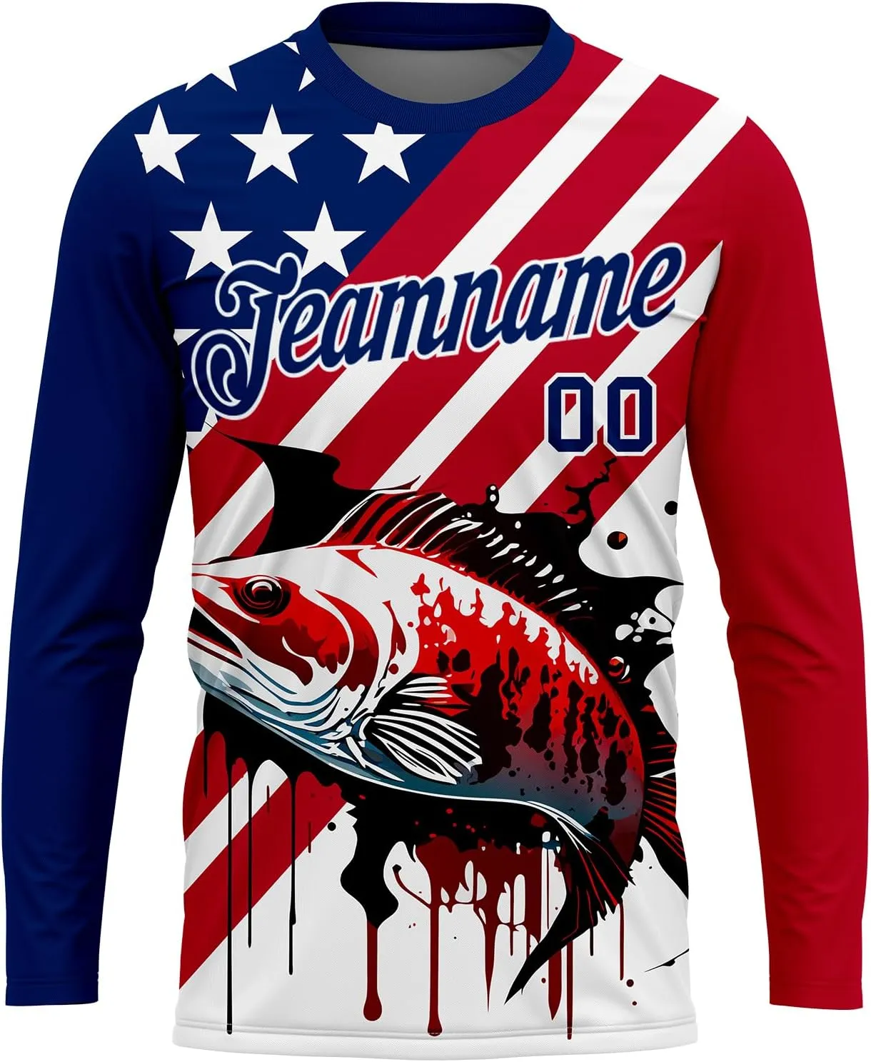 Custom Novelty Fishing Shirt for Men Teens, Long Sleeve Graphic Tees Football Jersey Tops Printed Name/Number