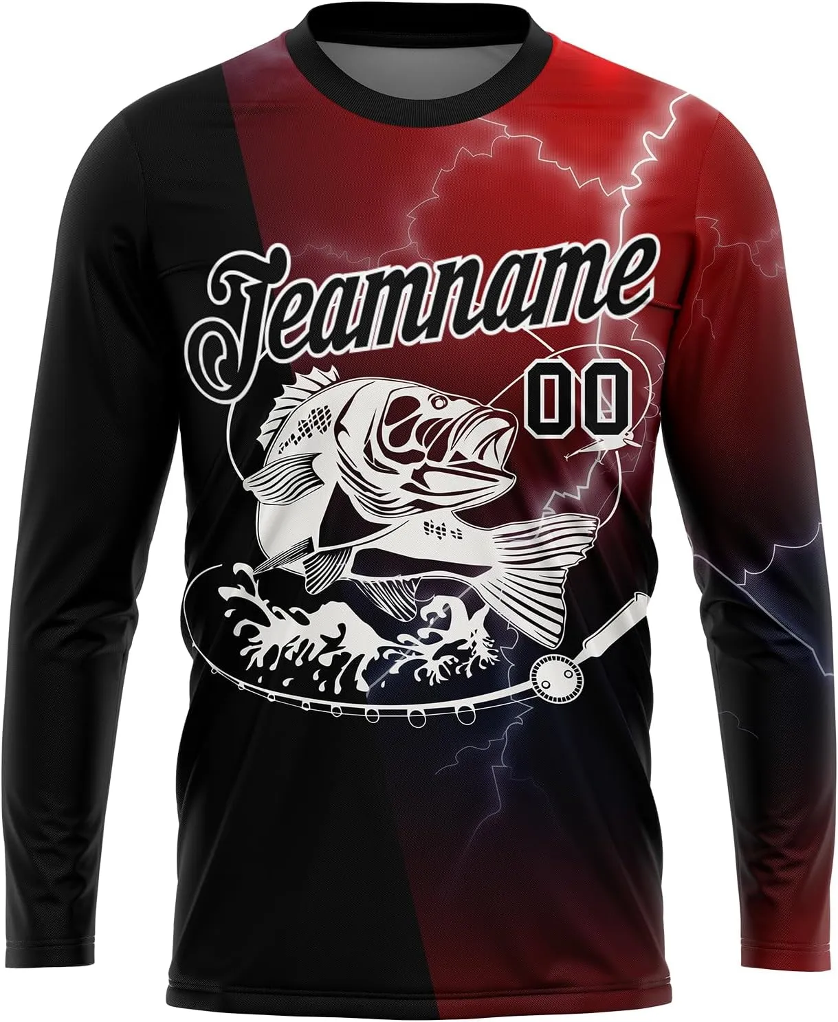 Custom Novelty Fishing Shirt for Men Teens, Long Sleeve Graphic Tees Football Jersey Tops Printed Name/Number