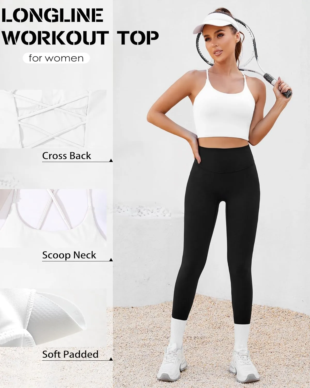 DaiLiWei Strappy Sports Bras for Women High Support Longline Open Back Workout Tops Padded Cross Yoga Crop Tank Built in Bra