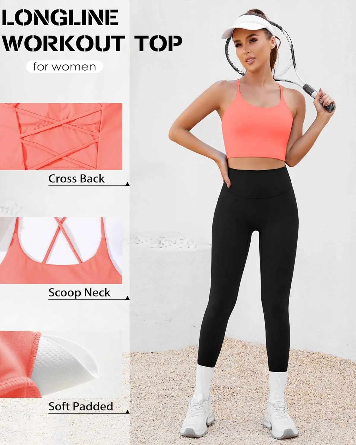 DaiLiWei Strappy Sports Bras for Women High Support Longline Open Back Workout Tops Padded Cross Yoga Crop Tank Built in Bra