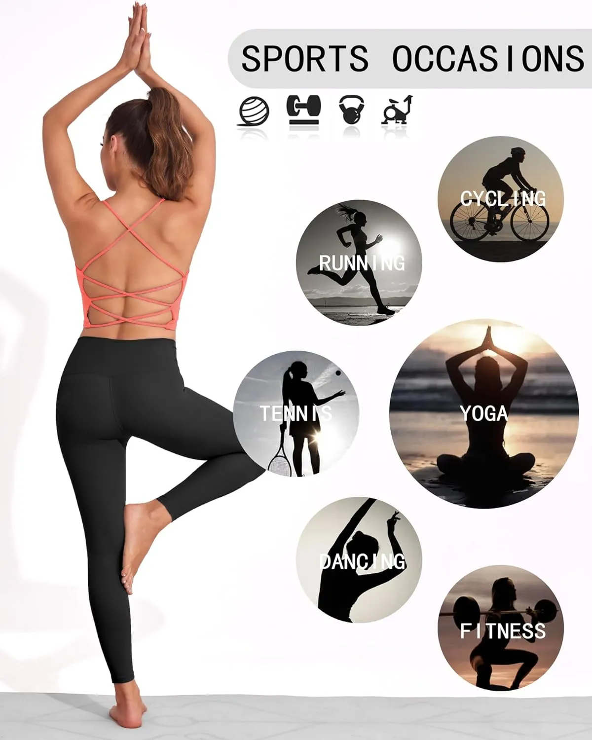 DaiLiWei Strappy Sports Bras for Women High Support Longline Open Back Workout Tops Padded Cross Yoga Crop Tank Built in Bra