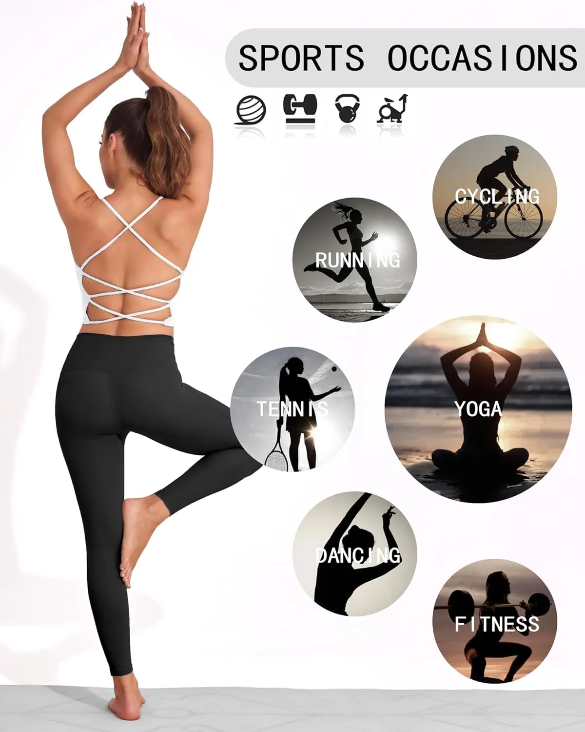 DaiLiWei Strappy Sports Bras for Women High Support Longline Open Back Workout Tops Padded Cross Yoga Crop Tank Built in Bra