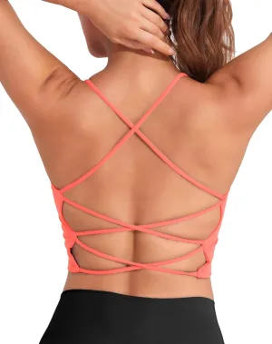 DaiLiWei Strappy Sports Bras for Women High Support Longline Open Back Workout Tops Padded Cross Yoga Crop Tank Built in Bra