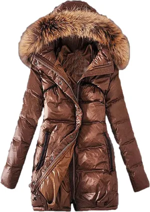 DGHM-JLMY Women's Long Slim Down Cotton-Padded Jacket Winter Hooded Coat Thicken Puffer Parka with Faux Fur Trim Hood