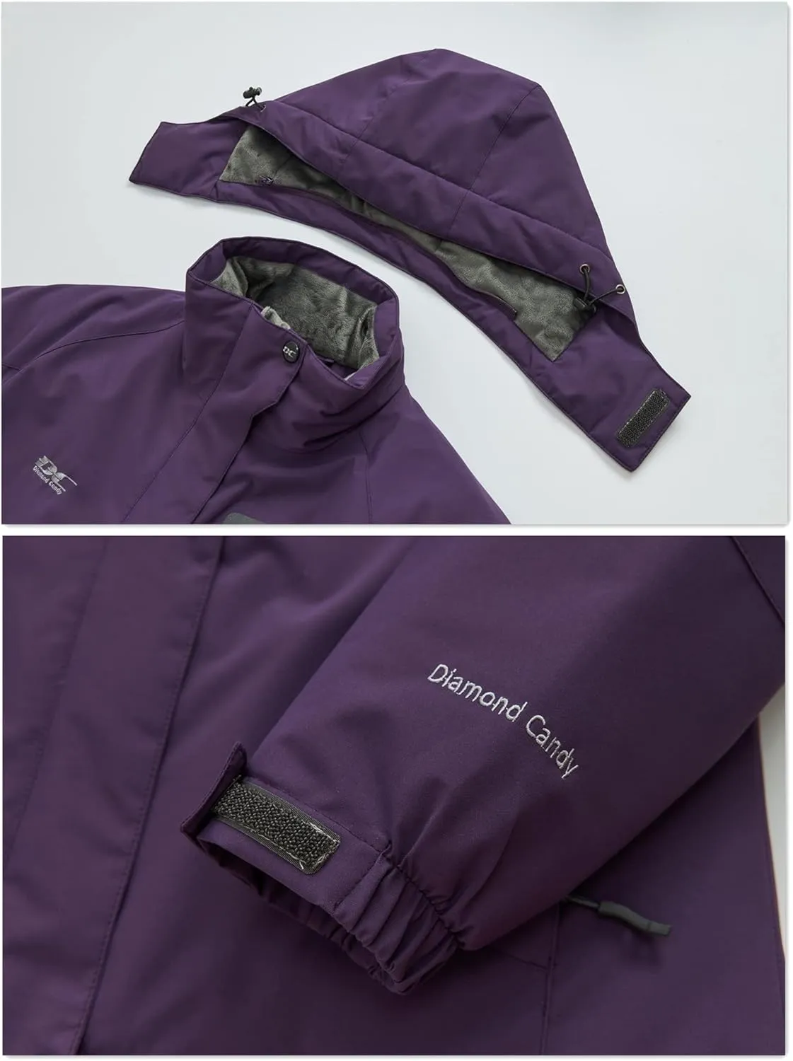 Diamond Candy Women's Winter Ski Jacket Hooded Windproof Warm Jackets Snow Waterproof Rain Coat