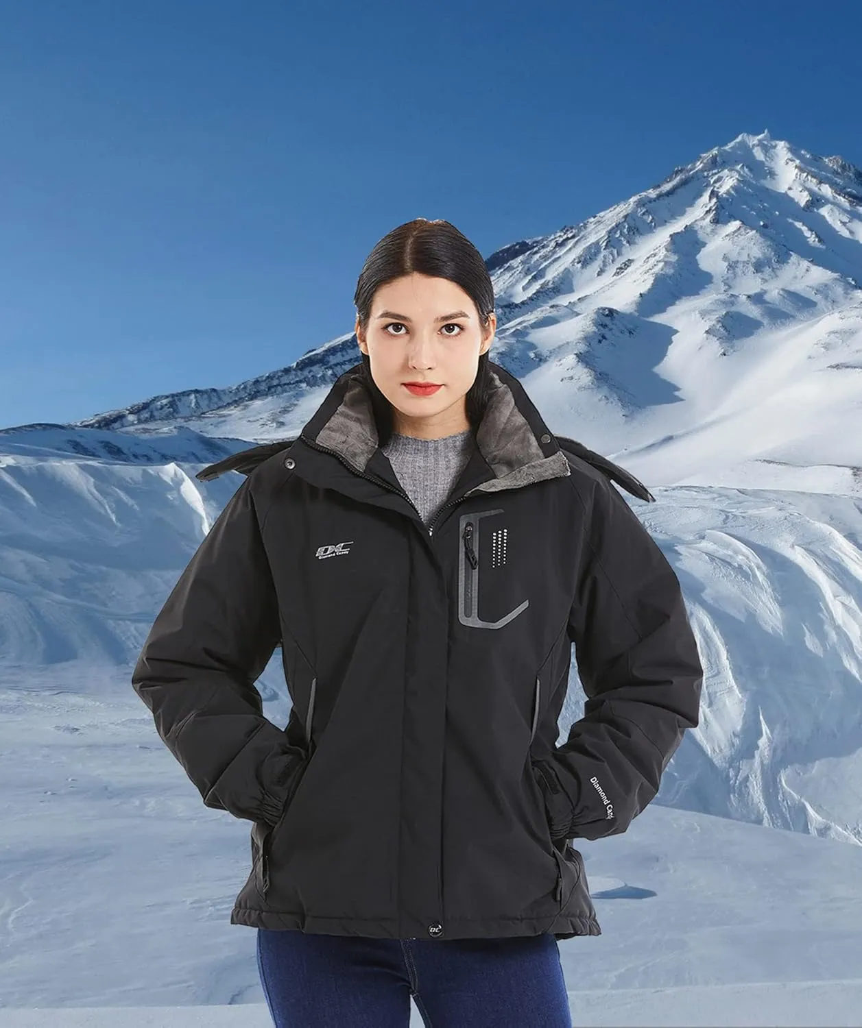 Diamond Candy Women's Winter Ski Jacket Hooded Windproof Warm Jackets Snow Waterproof Rain Coat