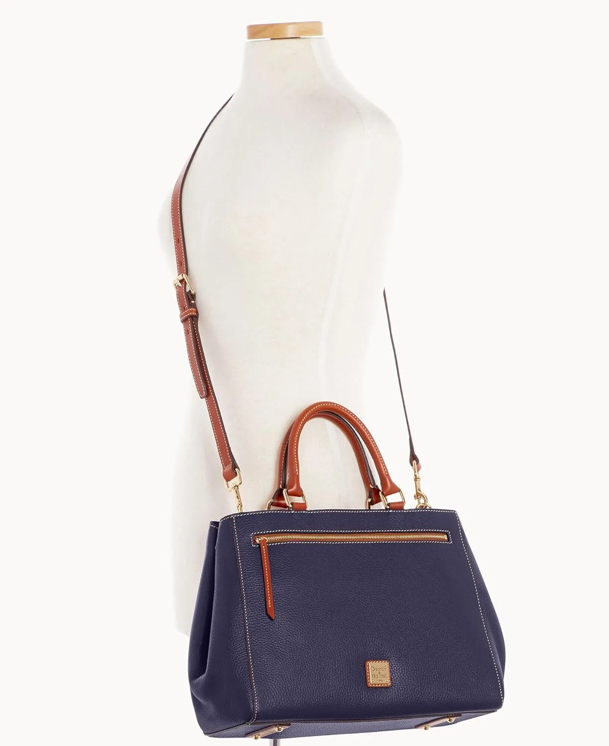 Dooney & Bourke Satchel Bags for Women, Pebble Grain Leather Zip Satchel Handbag with Crossbody Strap