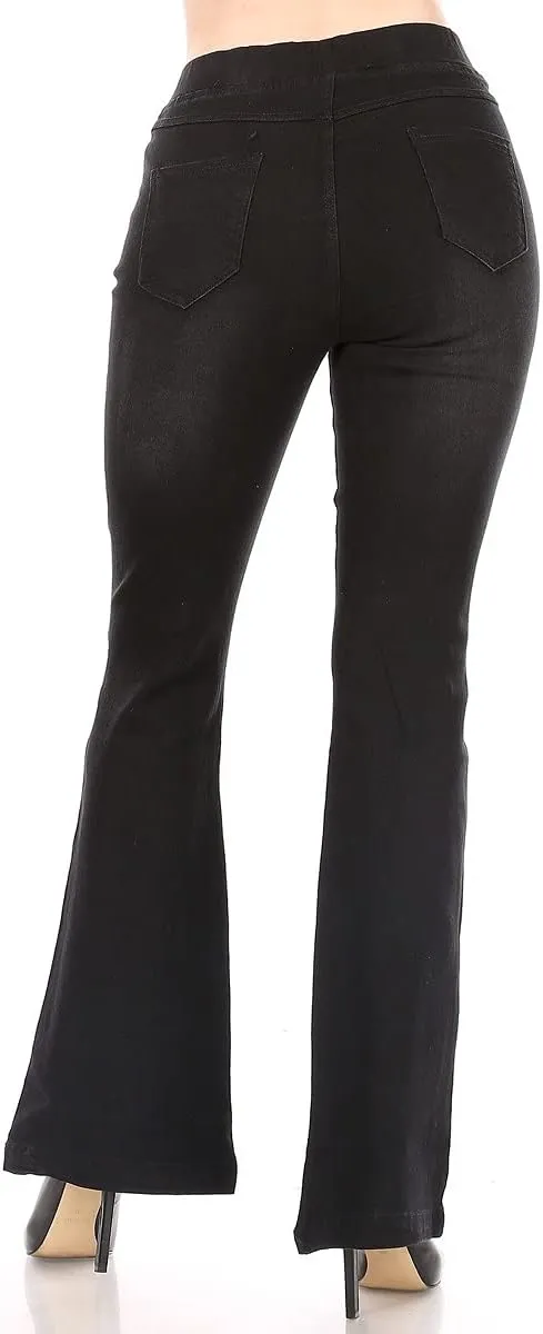 Flare Jeans for Women Ladies Elastic Pull-On Skinny Flared Bootcut Denim Jeggings