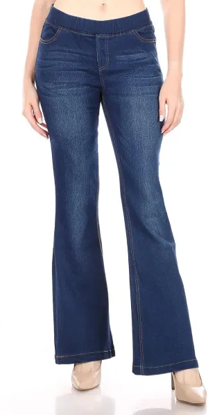 Flare Jeans for Women Ladies Elastic Pull-On Skinny Flared Bootcut Denim Jeggings