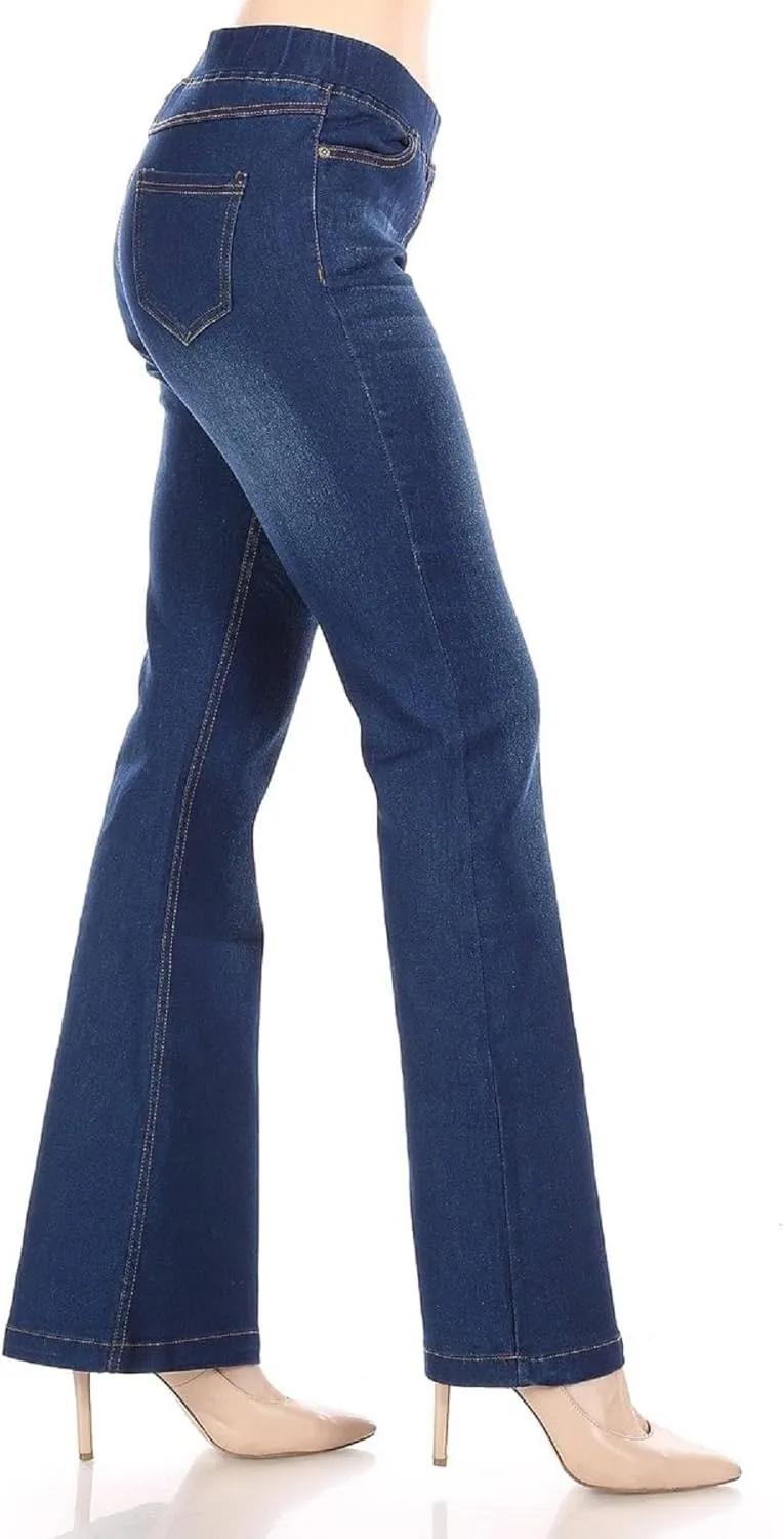 Flare Jeans for Women Ladies Elastic Pull-On Skinny Flared Bootcut Denim Jeggings