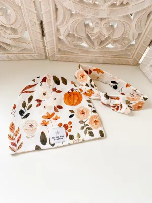 Floral Pumpkins Hat & Headband Set 0-3mths